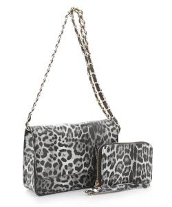 2in1 Leopard Print Crossbody Bag Wallet Set LP20142 BLACK